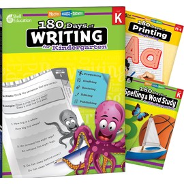 Shell Education 180 Days Writing, Spelling, & Printing Grade K: 3-Book Set (180 Days of Practice)