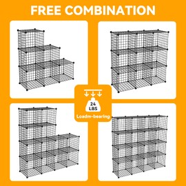 HUBSON Wire Cube Storage Organizer, Book/Toy/Craft/Potted Plants and petCloset Organizers and Storage Shelves, 9-Cube Freely Combinable Metal Grids Storage Shelf,Black Iron