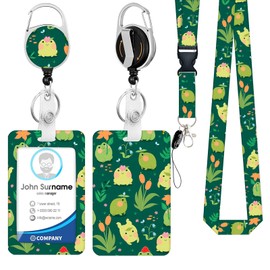 Cute Frog Lanyards for ID Badges, Funny ID Badge Holder with Breakaway Lanyard Retractable Badge Reel, ID Card Holder Keychain Name Badge Clip for Teacher Nurse Student