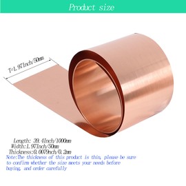 Pure Copper Sheet Roll Copper Foil Roll Metal Foil Plate，0.2 * 50 * 1000mm Free-Cutting l Cu Plate in Various Widths ，for Jewelry, Crafts, Repairs, Electrical
