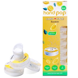 Hand Pop Lemon Scented Wipes - 10 Pack of Travel Size Wet Towelettes, Alcohol-Free, Wipes for Skin Hydration, Convenient, Eco-Friendly, Refreshing, Fits in Gym Bag, Purse, Pocket, or Luggage
