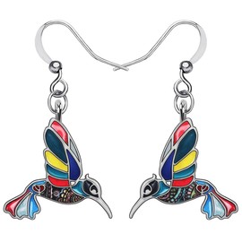 NEWEI Enamel Alloy Stud French Clip Hummingbird Earrings Fashion Cute Animal Jewelry For Women Girls Gift, Metal, No Gemstone,
