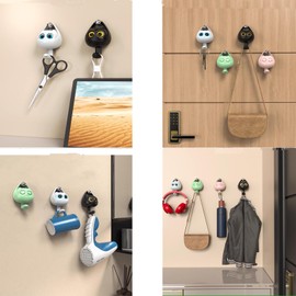 TalkiiWith Creative Adhesive Coat Hooks，3Pcs Wink Cat Hooks for Hanging Towels, Hats,Coat,Cloth Bags, Belts, Key, for Wall Hanging（Black+White+Chocolate）