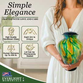 Everlight Memorials Spring Radiance Hand Blown Glass Cremation Urns for Human Ashes - Museum Quality Large Decorative Glass Urn for Adult Men & Women - Burial Urns for Adult Human Ashes
