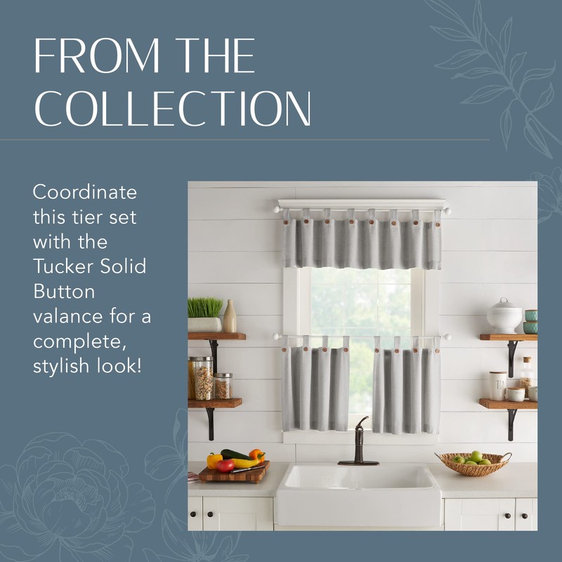 Elrene Home Fashions Tucker Solid Button Tier Window Curtains for