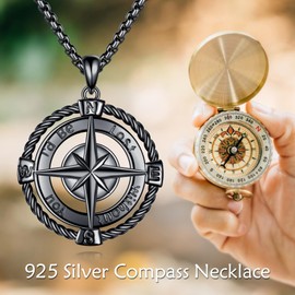 SHEAISRS Black Compass Necklace 925 Sterling Silver Celtic Necklace Compass Jewelry for Men Women
