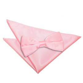 DQT Men Pre-Tied Plain Satin Adjustable Bow Tie + Pocket Square - Baby Pink