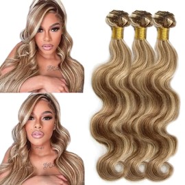 P4/613 Bundles Highlight Body Wave Human Hair Bundles 613 Ombre Bundles Human Hair 3 Bundles 10 12 14 Inch Two Tone Dark Brown Mixed With Blonde Bundles