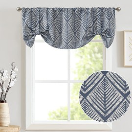 jinchan Tie Up Valance Curtain Geometric Valance for Kitchen Living Room Ferns Leaf Print Blackout Window Valance Adjustable Thermal Insulated Tie-up Valance 18 Inch Rod Pocket 1 Panel Blue on Beige