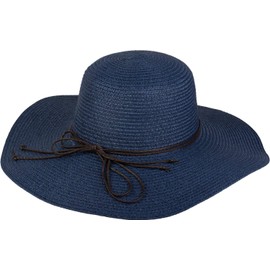 styleBREAKER 04025012 Women's Straw Hat with Slim Ribbon and Bow, Sun Hat - dark blue