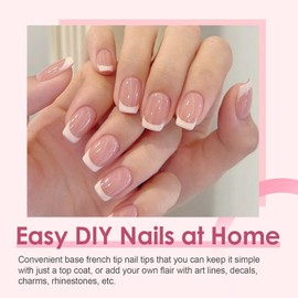 Press on Nails - 240 Pcs French False Nails Short - French Tip Nude Color False Nail Kit - Cute Short Full Cover Stick on Nails Nail Art Manicure Decorations for Girls Women