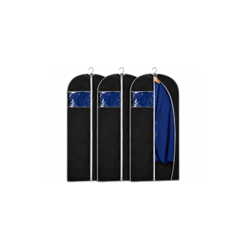 AKORD 3 Pack Breathable 47" Garment Bags for Suits, Dresses