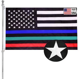 Embroidered Thin Green Red Blue Line Police Flag 3x5 Outdoor- Blue Stripe American Police Flags Vivid Colors 240D Polyester with Brass Grommets Enforcement Officers