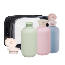 Silikon-Reiseflaschen für Toilettenartikel, 200 ml, 3 Stück, auslaufsicher, nachfüllbar, Reisegröße, Behälter für Flüssigkeiten, kein Verschütten, Quetschflaschen für Shampoo und Conditioner