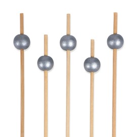 BambooMN Decorative Ball End Cocktail Fruit Sandwich Picks Skewers for Catered Events, Holiday's, Restaurants or Buffets Party Supplies - 3.9" Silver, 100 Pcs