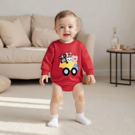 YINGISFITM Newborn Baby Boy Girl Clothes Truck Animal Bubble Romper Long Sleeve Onesie Fall Winter Infant Farm Outfits (Red, 0-3 Months)