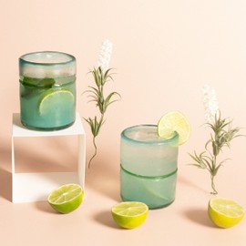 MyCajita Hand-Blown 10oz Mexican Drinking Glassware - Set Of 2 Sangria Rocks Glasses- Festive Gift Set - Sturdy Glass And Strong Beautiful Feel - Crafted From Recycled Toxin Free Glass