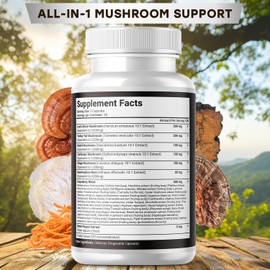JB Wellness Co Lions Mane Supplement Cognitive Support, Immune Health with Turkey Tail 20in1 Mushroom Reishi Cordyceps Chaga with Marshmallow Root - 120 Count