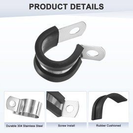 M METERXITY 25-Pack Cable Clamps, 9/16 Inch/ 14 mm 304 Stainless Steel Rubber Cushioned Insulated Cable Clamp R Shape Metal Holder for Tube/Wire/Pipe/Loop Installation