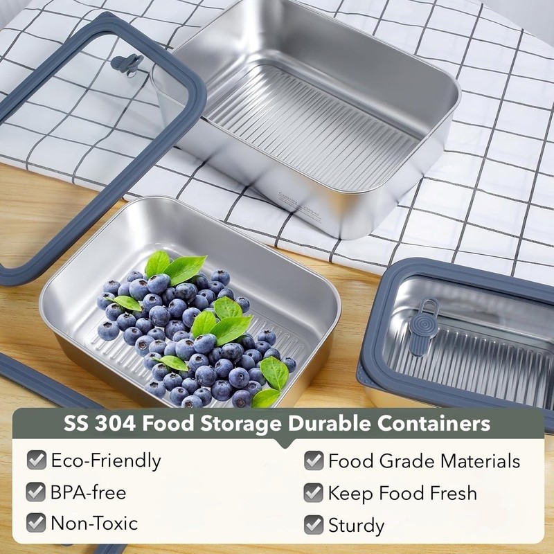 Stainless Steel Food Storage Containers-3Pcs Leakproof, Airtight Stainless-Steel Bowls with