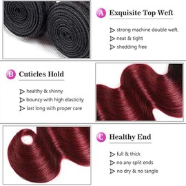 Lakaisa Omber 1b/99j Bundles Human Hair Burgundy Body Wave Weave 3 Bundles Total 300g 26 28 30 Inch Unprocessed Brazilian Virgin Double Weft Weave Human Hair Extension