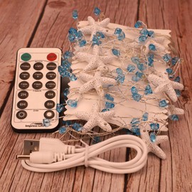 Impress Life Starfish Diamond String Lights, 10FT 40 LED Battery USB Operated with Remote Control for Nautical Beach Themed Christmas Decoration Wedding Party Decorating
