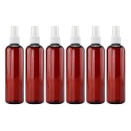Cornucopia 8oz Amber Brown PLASTIC Spray Bottles with White Fine Mist Atomizers (6-Pack); Brown Plastic Spritzer Bottles