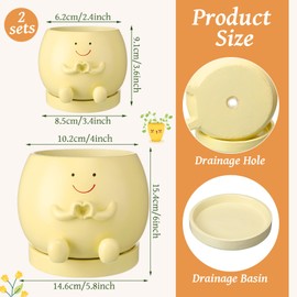SiliFine 2 Pcs Smile Face Planters Pots with Drainage Hole, 6'' Head Planters 3.6'' Cute Resin Flower Pot for Indoor Plants, Succulent Pots for Plant Lover Gift(Heart)