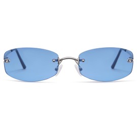 GIGIMOTTE Retro Rectangle Y2K Sunglasses for Women Rimless Vintage Shades Womens 90s Inspired Tinted Sun Glasses GM9607, Blue, Small