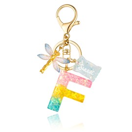 SELOVO Cute Initial letter Name Keychains for Women Girl Dragonfly Pink Yellow Colorful Backpack Accessories, F, One Size
