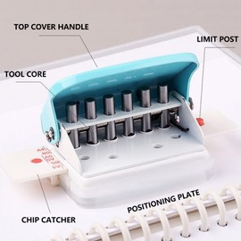 Mini Binding Machine, 6 Holes Cinch Book Binding Machine, Punching 5 Sheets, for A4 30 Holes B5 26 Holes A5 20 Holes Flipchart Inner Pages Punching(Light Blue)