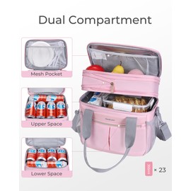 Hedcaw Lunch Box for Women Double Deck Insulated Lunch Bag Women Expandable Leakproof Reusable Lunch Cooler Bag for Work, Office, Picnic, Grey