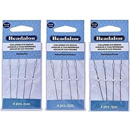 3 Pack - Collapsible Eye Needles by Beadalon, 2.5 Inch, Fine, Medium & Heavy - 4pcs per Card - Total 12 Needles (in Rigid Pack Mailer)