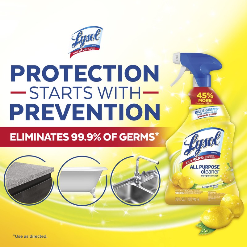 Lysol All Purpose Cleaner Lemon Breeze 32 Ounce (Pack of