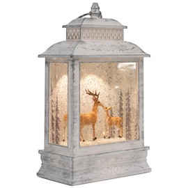 DEMDACO Distressed White Brown Deer Scene Musical LED 6 x 11 Acrylic Christmas Decorative Tabletop Snow Water Globe