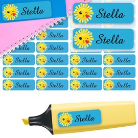 Sunnywall® Customisable Name Stickers - 4.8 x 1.6 cm - Pack of 60 - for School and Nursery Children - Choice of 38 Backgrounds, 39 Sun