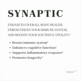 Holist Synaptic Premium Mushroom Blend Immune Support, Longevity & Cognitive Brain Boost - All Natural Nootropic, Includes Shiitake, Lion’s Mane, Reishi Extracts - 1 Pack, 60 Vegetable Capsules