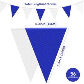 Premium Reusable Waterproof Bunting Banner - 66ft 56pcs Triangle Flags Pennant Bunting Blue White Pennant Banner for Birthday Outdoor Garden Party Decorations