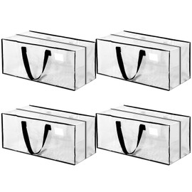 Clysee 4 Pcs 24 Gallon Large Moving Bags with Zipper and Handles Foldable Storage Duffle Bags Heavy Duty Extra Large Totes for College Dorm Travel Clothes Blankets Bedding Moving (Clear)