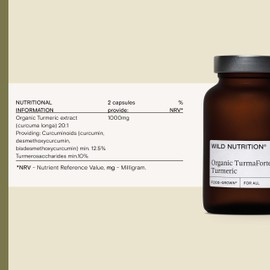 Wild Nutrition WILD NUTRITION Food-Grown? Turmaforte Turmeric | Organic Turmeric Capsules for Muscle & Joint, Antioxidant, & Immune Support | High Absorption Turmeric Supplement | Turmeric Tablets | 60 Capsules