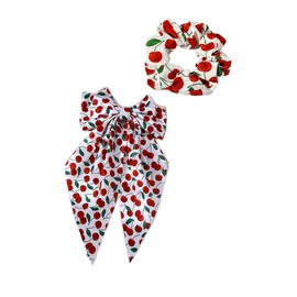Cherry Bow Hair Clips Fruit Cherries Bowknot Scarf Cherry Print Hair Scarves Bow BBW08 (Set-A)
