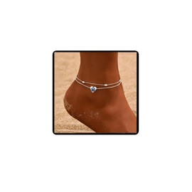 Cubahop Double Layer Evil Eye Love Sparkly Beaded Ankle Bracelet Summer Foot Accessories Jewelry for Women Metal, Metal