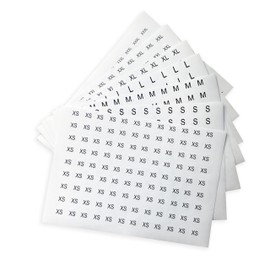 756 Piece Clothing Size Round Sticker Labels Mega Bundle - 7 Sizes (XS, S, M, L, XL, XXL, XXXL), 13mm Diameter, Black Print Paper Stickers for Clothing and Apparel (108 of Each Size)