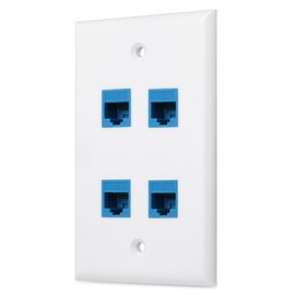 Ethernet Wall Plate 4 Port, Cat 6 Ethernet Wall Outlet Female-Female, Compatible with Cat7/6/6e/5/5e RJ45 Jack Keystone Inline Coupler Wallplate Devices - Ethernet Plug In Wall Outlet - Blue