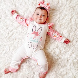 HINTINA Preemie Premature Baby Girl First 1st Easter Outfits Bunny Rabbit Romper Clothes Set Premie
