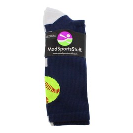 MadSportsStuff Softball Logo Crew Socks (Navy/White, Medium)