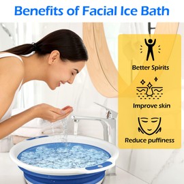 Facial Ice Bath Kit, Ice Water Face Cold Plunge, Foldable Ice Bath Face Bowl with Reusable Cubes for Face Ice Bath, Portable Ice Bath Face Bowl, Face Ice Bath Water Chiller, Cold Plunge Chiller (Blue)