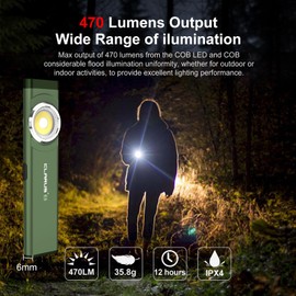 klarus E5 Rechargeable Work Light, Bright 470 Lumens Slim Flat EDC Flashlight, 8 Modes, Clip for Pocket & Hat, Magnetic Base, Portable for Inspection, Repairs, Travel, Hiking and Emergency - Green