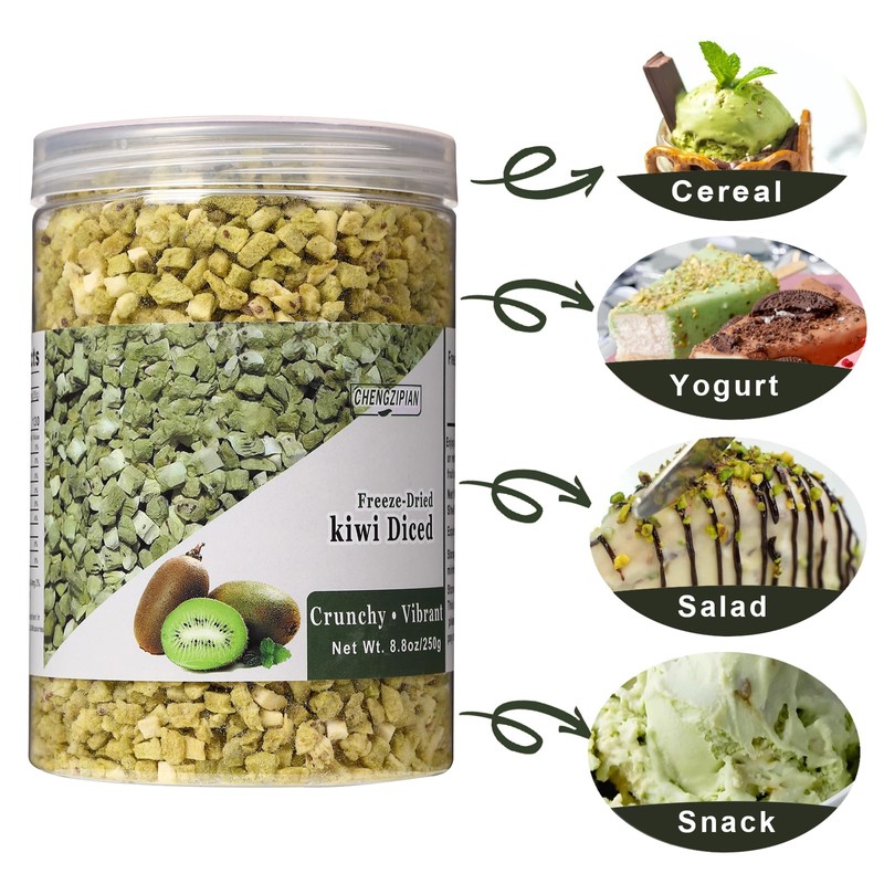 Freeze Dried Kiwi Diced,Dried Kiwi, 8.8oz /250g,Crispy Crunchy Snacks,No Sugar