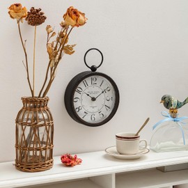 NIKKY HOME Small Retro Black Wall Clock 6 Inch, Battery Operated Vintage Metal Round Silent Analog Clock for Bathroom Kitchen Living Room Bedroom Office